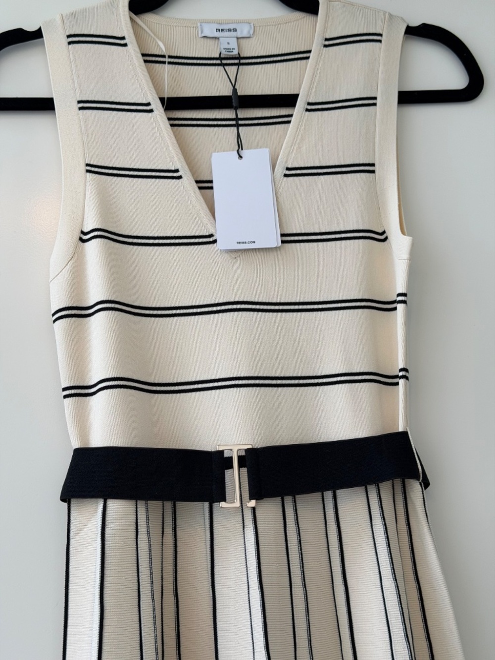 Reiss Mallory V-Neck Striped Midi Dress, Size Small - Picture 2 of 3